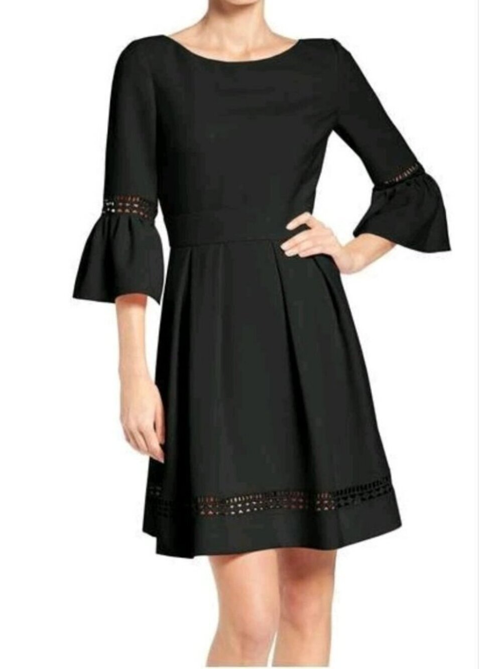 Eliza J Black Bell Sleeve Fit & Flare Dress With Lace Detail Size 6